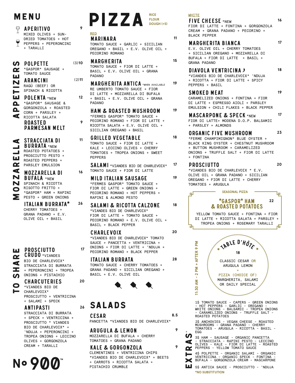 Menu Pizzeria no.900